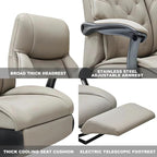 Kinnls Magnus Massage Office Chair with Ventilation and Heating,Leather Power Recliner Chair with Footrest,Big and Tall Ergonomic Comfy Home Office Desk Chairs High Back 500lbs (Light Gray)