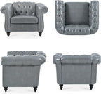 Accent Sofa Chair for Living Room, Modern PU Leather Upholstered Armchair, Oversized Comfy Single Sofa Chair with Cushion, Mid Century Tufted Chesterfield Sofa Couch for Bedroom, Apartment (Grey)
