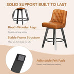 MINCETA Bar Stools Set of 2, PU Leather Barstools, 26 Inch Upholstered Counter Stools with Low Tufted Back and Footrest, Swivel Counter Height Barstools for Kitchen Island Home Bar Brown