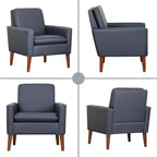 Lohoms Faux Leather Accent Chair for Living Room, Mid-Century Modern Comfy Reading Leisure Chairs for Bedroom, Upholstered Armchair for Apartment/Office/Waiting Room, Wood Legs, Dark Blue