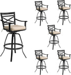Pellebant 30" Sunbrella Outdoor Bar Stools Set of 6, Aluminum Swivel Patio Bar Height Bar Stools with Back & Footrest, for Deck Lawn Garden(Canvas Antique Beige)
