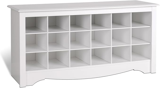 Prepac White Shoe Cabinet, Entryway Bench, Mud Room Organization and Storage Bench with 18 Shoe Cubbies 16"D x 48"W x 24"H