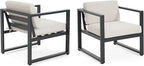 Christopher Knight Home Navan Set of 2 Outdoor Patio Club Chairs with Cushions, Aluminum Outdoor Armchair, Garden Sofa Lounge Chairs, Patio Conversation Set for Porch Backyard Garden, Beige+Black