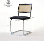 Black Chrome Rattan Dining Chairs Set of 2, Wooden Mid-Century Modern Kitchen Chairs, Mesh Back Cane Dining Room Chairs, Cesca Design Chair with Metal Chrome Legs