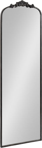 Kate and Laurel Arendahl Vintage Arched Tall Panel Mirror, 18 x 58, Antique Black, Traditional Baroque Full Length Mirror with Ornate Garland Inspired Crown for Bedroom