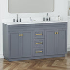 60 Inch Bathroom Vanity with Sink in Grey Painted Surface,Quartz Top with Undermount Ceramic Sink, Solid Wood Storage Cabinet,2 Soft Closing Doors, 6 Full Extension Drawers