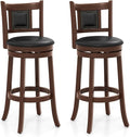 COSTWAY Bar Stools Set of 2, 30.5” Swivel Upholstered Bar Height Bar Stool with Curved Backrest & Cushioned Seat, Solid Rubber Wood Legs & Resting Footrest, for Kitchen Island (2, 30.5”)