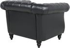LEVNARY Leather Upholstered Armchair, Mid-Century Modern Single Sofa Chair with Rolled Arms and Nailhead, Tufted Pu Leather Chesterfield Chair for Home Bedroom Reading Room (Black)