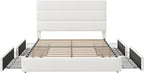 Allewie Modern Queen Size Platform Bed Frame with 4 Storage Drawers and Velvet Upholstered Headboard, Wooden Slats Support, Upholstered Mattress Foundation/No Box Spring Needed/Easy Assembly, White