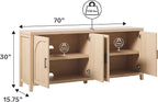 Walker Edison Sasha 4-Door Reeded Sideboard Buffet with Cord Management, 70 Inch, Coastal Oak