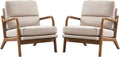 Mid Century Modern Accent Chair Set of 2, Linen Fabric Upholstered Lounge Arm Chair with Solid Wood Frame and Soft Cushion for Living Room, Bedroom, Balcony (1, Beige)