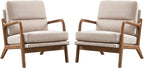 Mid Century Modern Accent Chair Set of 2, Linen Fabric Upholstered Lounge Arm Chair with Solid Wood Frame and Soft Cushion for Living Room, Bedroom, Balcony (1, Beige)