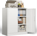 BESFUR Metal Storage Cabinet 36"H, Steel Garage Storage Cabinet with 2 Lockable Doors and 2 Adjustable Shelves, Garage Cabinet for Home Office, Garage,School, Apartment, Warehouse, Utility Room,White