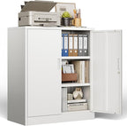 BESFUR Metal Storage Cabinet 36"H, Steel Garage Storage Cabinet with 2 Lockable Doors and 2 Adjustable Shelves, Garage Cabinet for Home Office, Garage,School, Apartment, Warehouse, Utility Room,White