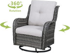HUMMUH Outdoor Furniture Patio Furniture Set 6 Pieces Wicker Outdoor Sectional Sofa with Swivel Rocking Chairs,Patio Ottomans,Side Table