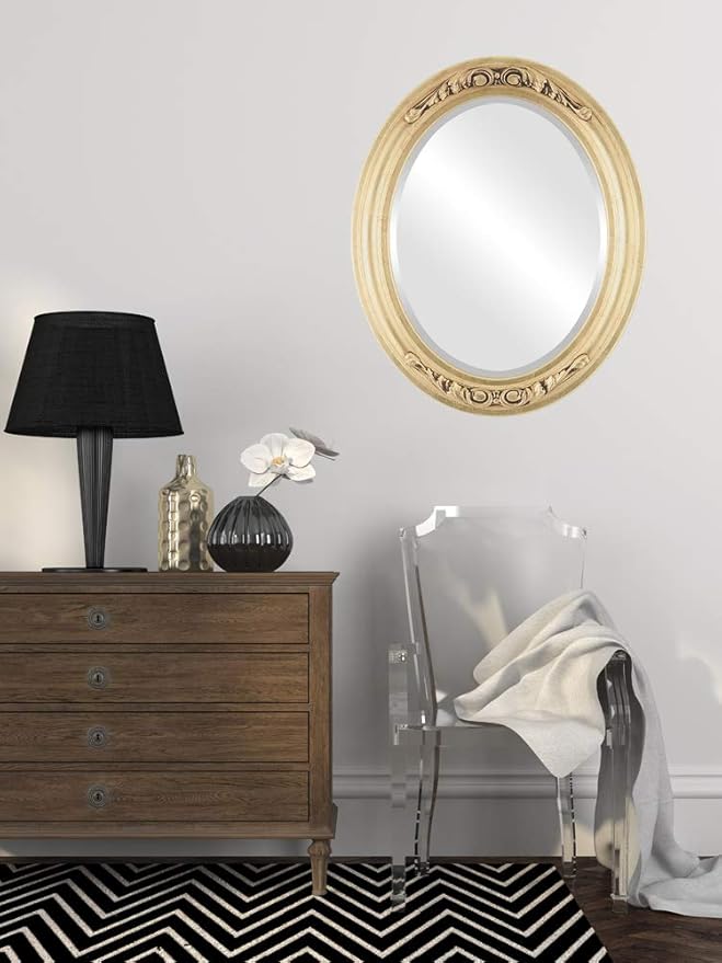 OVALCREST Oval Beveled Wall Mirror for Home Decor - Florence Style - Gold Leaf - 44" x 34"
