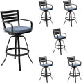 Pellebant Patio Swivel Barstools Set of 6, Aluminum 29.5" Outdoor Bar Height Stool Chairs with Back & Footrest,Rust-Proof Tall Patio Bar Stools for Deck Lawn Garden,Spectrum Denim
