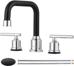 WOWOW Black and Chrome Bathroom Sink Faucet, Widespread Bathroom Faucet 3 Hole Vanity Tap 8 Inch Bathroom Tap with Pop Up Drain Assembly & cUPC Supply Lines, 2 Handle Basin Faucet Modern