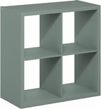 Furinno Cubicle Book Shelf, 4-Cube Thick Frame Bookshelf, Reversible Bookcase with Open Back, 14.6" x 30" x 30", for Living Room, Bedroom, Home Office, Sage Green