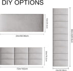 Upholstered Wall Mounted Headboard, 3D Soundproof Panels Peel and Stick for King Size, Adjustable Bed, Tufted, Light Grey (12 Panels, 10" x 24")