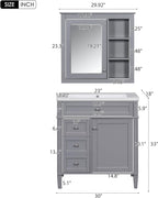 30" Bathroom Vanity with Matching Medicine Cabinet, Modern Sink Storage Cabinet with Drawers, Soft Closing Doors and Shelf, Bathroom Vanities with Sink & Mirror