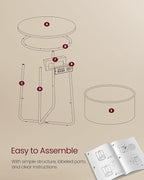 VASAGLE LILEA Collection - Side Table with Charging Station, Round End Table with Fabric Basket, Nightstand with USB Ports, for Living Room, Bedroom, Modern, Matte White and Camel Brown ULET228W01