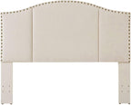24KF Middle Century Linen Upholstered Tufted Queen Size Headboard with Antique Brass Nails Queen/Full headboard -Ivory