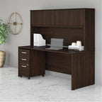 Pemberly Row Engineered Wood 72W x 30D Desk w/Hutch & Drawers in Black Walnut