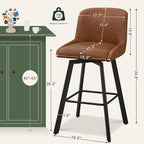 Swivel Bar Stools Set of 3, 30''H Upholstered Barstools with Backs, Modern Counter Height Bar Stool Chairs for Kitchen Island, Metal Legs, Faux Leather, Brown Counter Stools