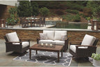Signature Design by Ashley Paradise Trail Outdoor Loveseat with All Weather Cushions, Nuvella Weather Resistant Fabric, Medium Brown
