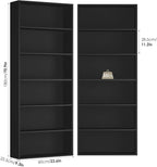FOTOSOK 70.8" Tall Bookcase Shelf, 6 Tier Wide Bookshelf with Storage, Billy Bookcase Set of 2, Large Bookshelf for Living Room, Home Office, Black