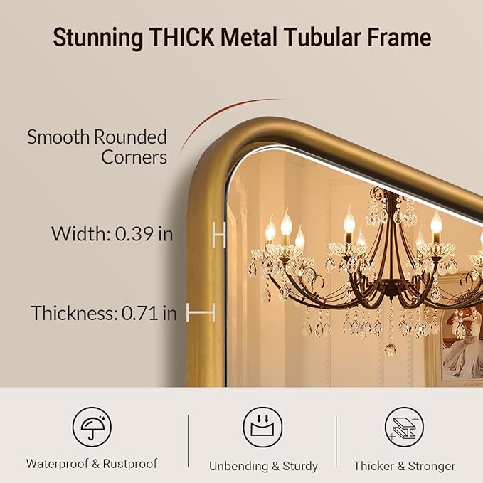 ANDY STAR Gold Bathroom Mirror for Wall, 30x36 Inch Rectangle Mirror for Bathroom with Rounded Corner, Modern Brushed Brass Rectangular Vanity Mirror with Anti-Rust Tube Metal Frame, Explosion-Proof