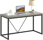 FOLUBAN Modern Home Office Desk, Industrial Vintage Computer Desk, Rustic Wood and Metal Study Writing Table, Simple Work Gaming PC Desks for Bedroom Living Room, Light Grey 53 Inch
