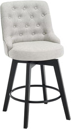 MINCETA Set of 4 Upholstered Bar Stools - 26 Inch Swivel Counter Height Stools with Low Tufted Back, Footrest & Performance Fabric - Round Seat for Kitchen Island & Home Bar Gray and Beige