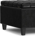 SIMPLIHOME Harrison 30 inch Wide Transitional Square Small Coffee Table Storage Ottoman in Midnight Black Vegan Faux Leather, Assembled, for The Living Room and Bedroom