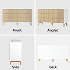 6 Drawer Dresser, 53.43 Inch Fluted Wood Double Dresser with Metal Handles Curved Design Wide Storage Organizer Cabinet Mid Century Modern Chest Dressers for Bedroom Living Room Entryway