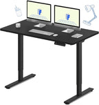 FLEXISPOT E3 Dual Motor Electric Standing Desk 55x28 Inch Whole-Piece Board Height Adjustable Desk Electric Sit Stand Desk (Black Frame + Black Desktop, 2 Packages)