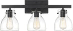 Possini Euro Design Bellis Modern Industrial Wall Light Black Hardwired 22 3/4" 3-Light Fixture Clear Curving Glass Shade for Bedroom Bathroom Vanity Living Room Home Hallway Dining Kitchen House