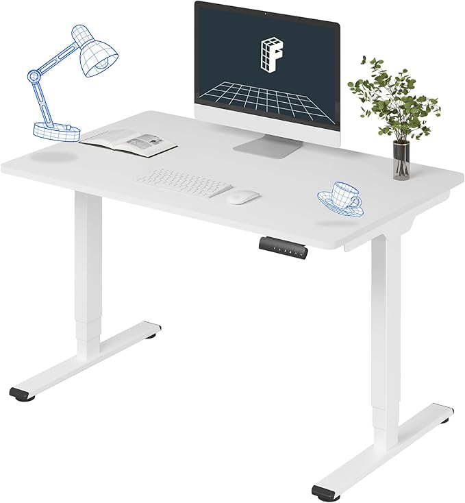 FLEXISPOT E6 3 Stages Dual Motor Electric Standing Desk 48x30 Inch Whole-Piece Board Height Adjustable Electric Sit Stand Desk(White Frame + White Desktop, 2 Packages)