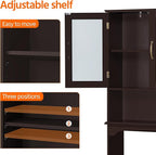 Yaheetech Over The Toilet Storage Cabinet, Free Standing Toilet Rack with Adjustable Shelves and Tempered Glass Doors for Bathroom Washroom, Espresso
