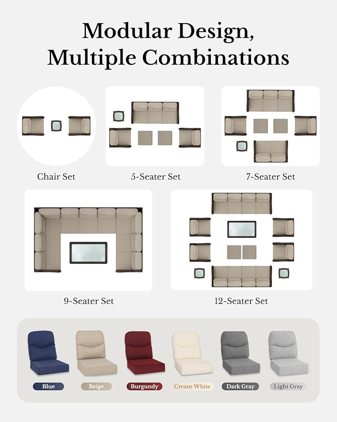 HILLGA Luxury Patio Furniture Set with 6-inch Thick Cushion, Outdoor Couch and High Back Swivel Rocker Patio Chairs, 10PCS Wicker Conversation Set for Deck Yard and Poolside, Dark Grey (V2)