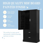 Polibi Tall Storage Cabinet with 2 Doors, 2 Drawers, 4-Tier Storage Racks of Each Door, Adjustable Shelf, Floor Free-Standing Cabinet for Bathroom, Living Room, MDF Board, Black