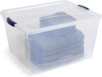 Rubbermaid Cleverstore 74 Quart Latching Plastic Storage Tote Container Box Bin with Lid for Home or Office Organization, Clear (8 Pack)