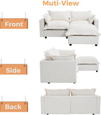 chairus 68" Love Seat Sofa with Ottoman Upholstered Linen Deep Seat Couch with Pillow Modular Oversized Couch Sleeper for Living Room, Bedroom, Reception Room, Apartment, 2-Seater/White