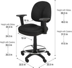 OEF Furnishings Comfort Office Stool with Arm Rests, 24.5"-34.5" Height