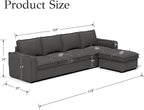 EALSON 119" Modular Sectional Sofa Comfy Cloud Couch with Ottoman Modern Convertible L Shape Couches with Wooden Legs Linen Deep Seat Couch 4-Seater Sofa with Ottoman for Living Room/Apartment, Grey