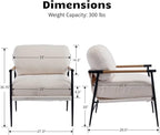 HEAH-YO Modern Accent Chairs Set of 2, Upholstered Lambwool Living Room Chairs with Backrests, Comfy Reading Armchairs for Bedroom, White