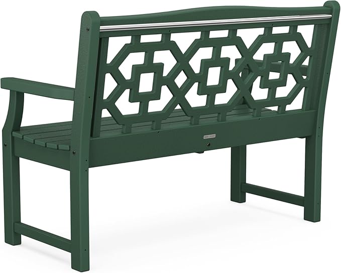 Martha Stewart Chinoiserie Garden Bench Green - 2-Person Outdoor Patio Bench - HDPE Dock Seating - Classic Decorative Backyard Furniture - 47.5" Wide Garden Seat for Porch, Deck & Lawn