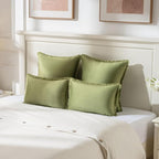 FUTEI Sage Green Velvet Decorative Throw Pillow Covers 18x18 Set of 2,Soft Cozy Edge with Tassels Cushion Case,Boho Modern Home Decor for Couch Bed Living Room