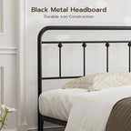 California King Size Headboard with Black Metal Construction, Adjustable Height, Sturdy Farmhouse Style Wrought Iron Headboards Only